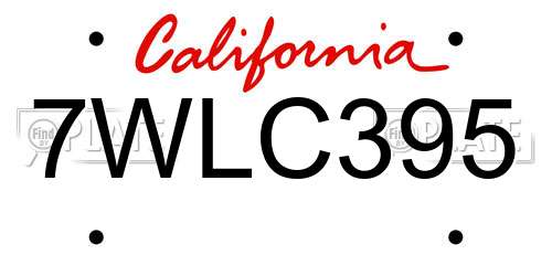 7WLC395 California License Plate