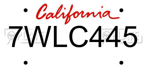 7WLC445 California License Plate