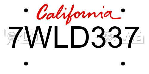 7WLD337 California License Plate