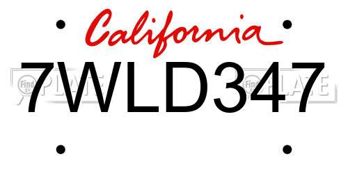 7WLD347 California License Plate
