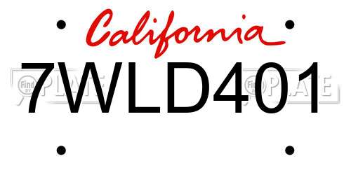 7WLD401 California License Plate