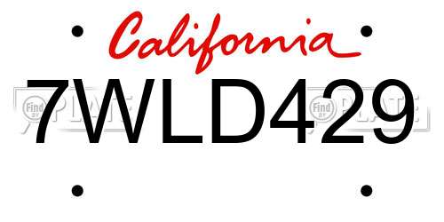 7WLD429 California License Plate