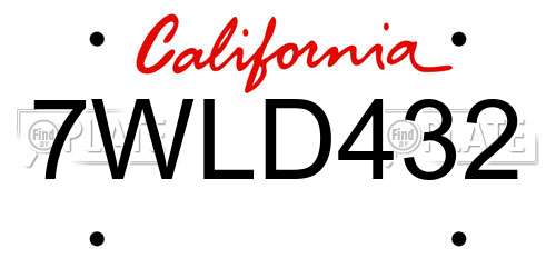 7WLD432 California License Plate