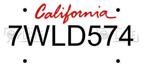 7WLD574 California License Plate
