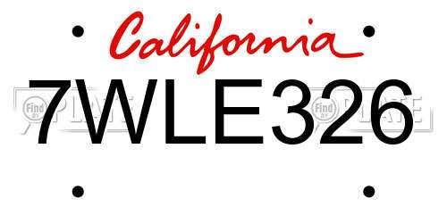 7WLE326 California License Plate