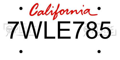 7WLE785 California License Plate