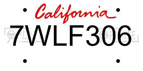 7WLF306 California License Plate