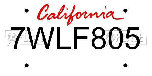 7WLF805 California License Plate