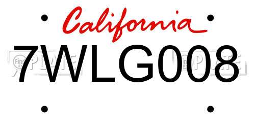 7WLG008 California License Plate