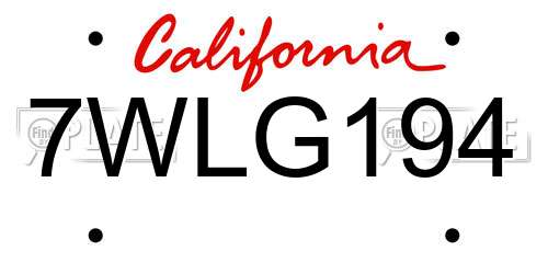 7WLG194 California License Plate