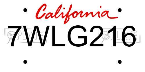 7WLG216 California License Plate