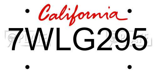 7WLG295 California License Plate