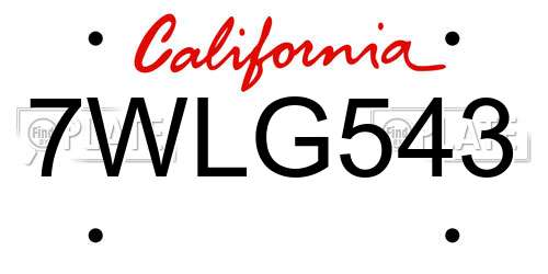 7WLG543 California License Plate