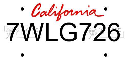 7WLG726 California License Plate