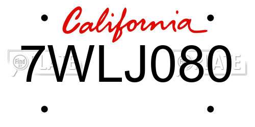 7WLJ080 California License Plate