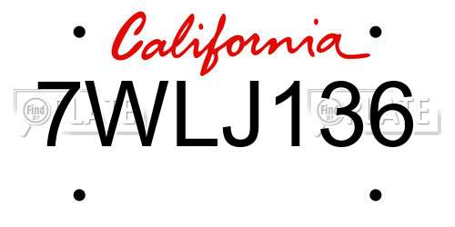 7WLJ136 California License Plate