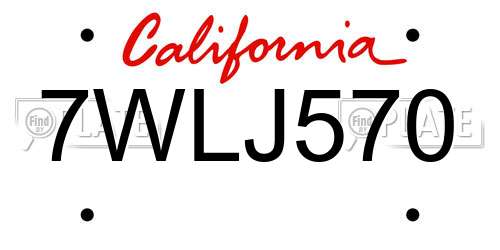 7WLJ570 California License Plate