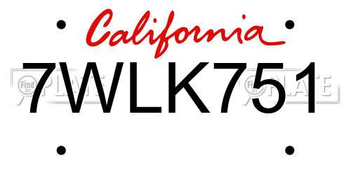 7WLK751 California License Plate