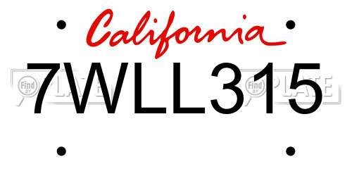 7WLL315 California License Plate