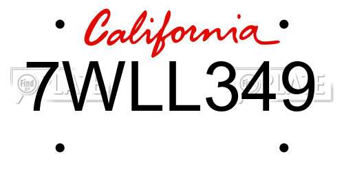 7WLL349 California License Plate
