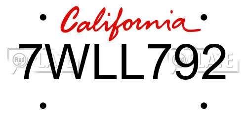 7WLL792 California License Plate