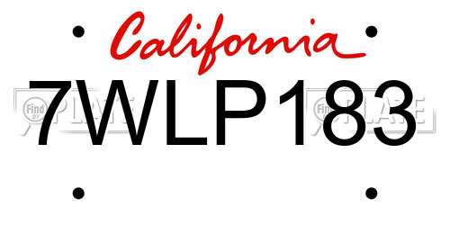7WLP183 California License Plate