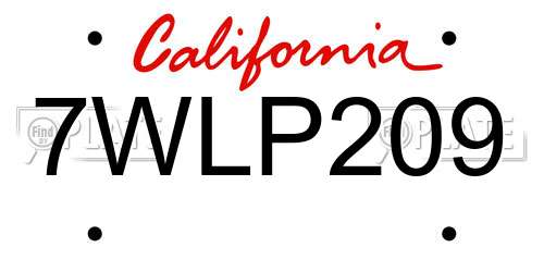 7WLP209 California License Plate