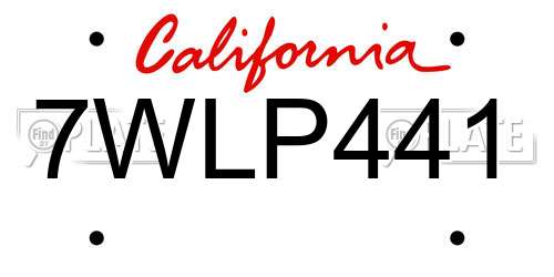 7WLP441 California License Plate