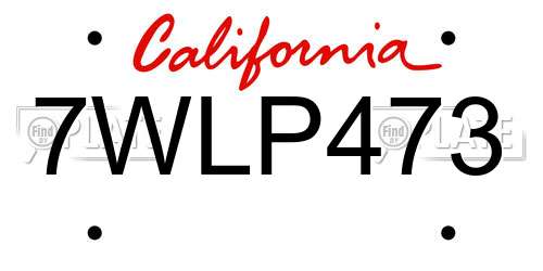 7WLP473 California License Plate