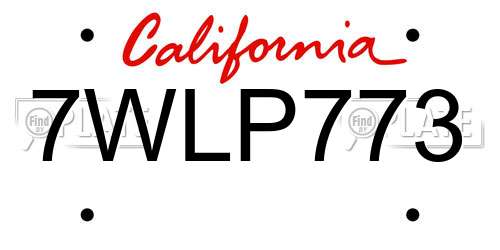 7WLP773 California License Plate