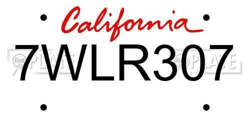 7WLR307 California License Plate