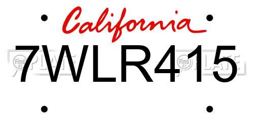 7WLR415 California License Plate