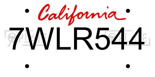 7WLR544 California License Plate