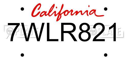 7WLR821 California License Plate