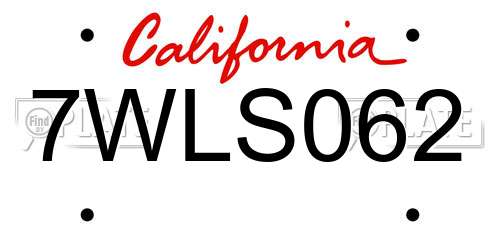 7WLS062 California License Plate