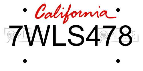 7WLS478 California License Plate