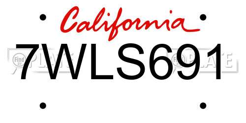7WLS691 California License Plate