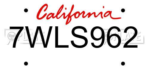 7WLS962 California License Plate