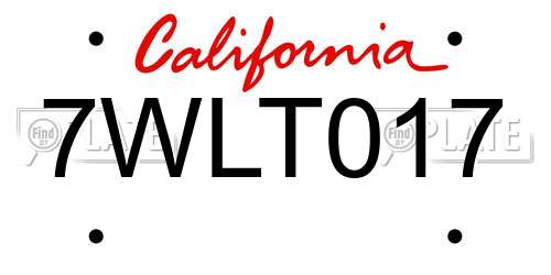7WLT017 California License Plate