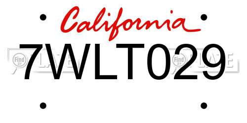 7WLT029 California License Plate