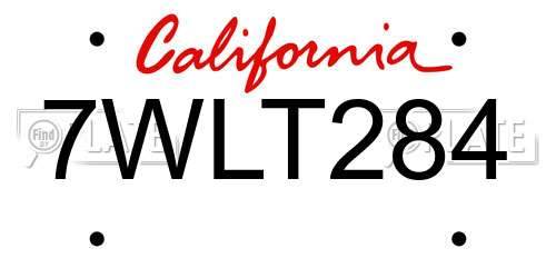 7WLT284 California License Plate