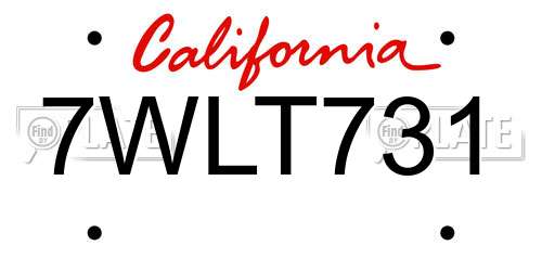 7WLT731 California License Plate
