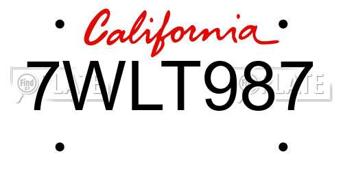 7WLT987 California License Plate