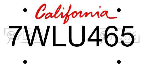 7WLU465 California License Plate