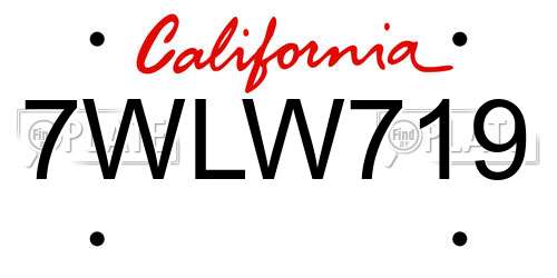 7WLW719 California License Plate