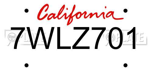 7WLZ701 California License Plate