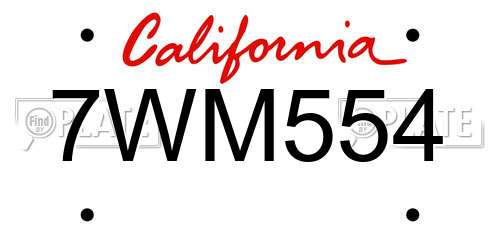 7WM554 California License Plate