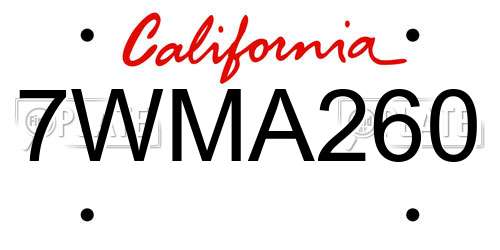 7WMA260 California License Plate