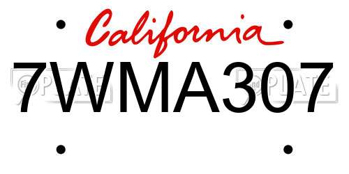 7WMA307 California License Plate