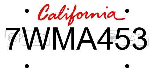 7WMA453 California License Plate